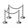 Montour Line Stanchion Post and Rope Kit Pol.Steel, 4 Crown Top 3 Gray Rope C-Kit-4-PS-CN-3-PVR-GY-PS